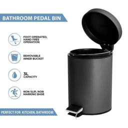 Havendro 3L Black KITCHEN BATHROOM TOILET PEDAL BIN - thumbnail 2