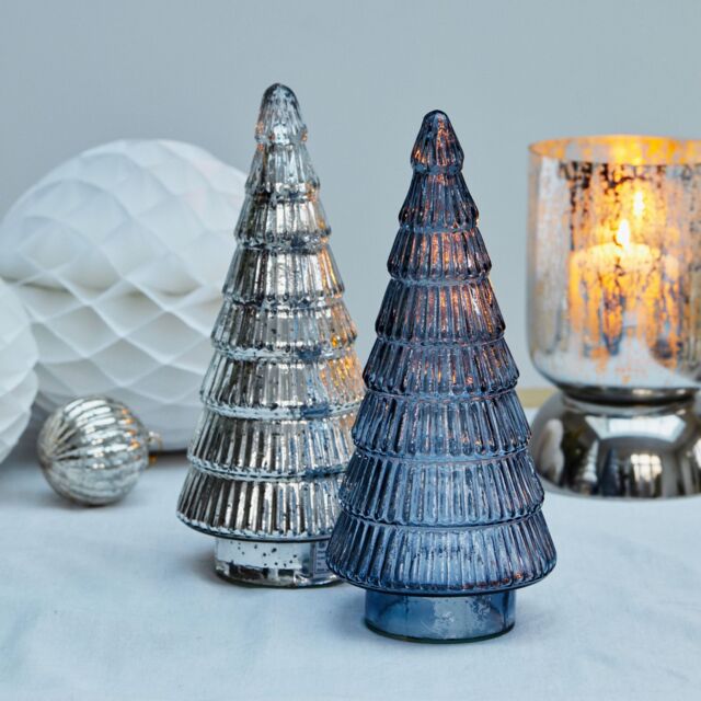 Ivyline Juniper Silver Glass Tree - H41cm W18cm - 2 other Colours & 2 Sizes Available - Hand finished - 2024 star performer in Metallic Silver - image 1