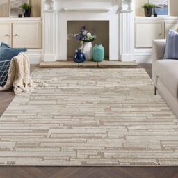 Desire Rugs Hamilton Modern Sheen Area Rug - Blocked Bold Geometric Design in Taupe - Size: 80 cm x 150 cm - thumbnail 5