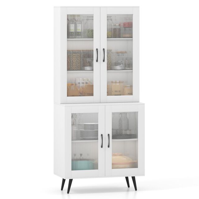 Gymax Kitchen Pantry Cabinet 178 cm Tall Cupboard With 4 Transparent Doors in White - image 1