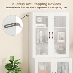 Gymax Kitchen Pantry Cabinet 178 cm Tall Cupboard With 4 Transparent Doors in White - thumbnail 6