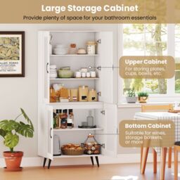 Gymax Kitchen Pantry Cabinet 178 cm Tall Cupboard With 4 Transparent Doors in White - thumbnail 8