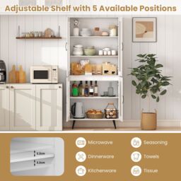 Gymax Kitchen Pantry Cabinet 178 cm Tall Cupboard With 4 Transparent Doors in White - thumbnail 7