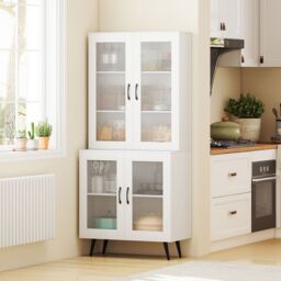 Gymax Kitchen Pantry Cabinet 178 cm Tall Cupboard With 4 Transparent Doors in White - thumbnail 5
