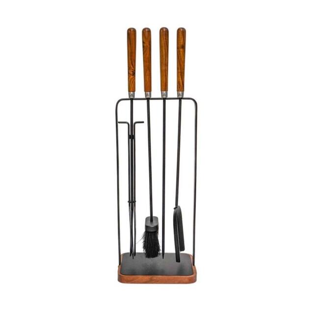 Lemon Pavilion Furniture and Decor Wooden Handle Square Fireside Companion Set, L18 x W24 x H73 cm, Brown - image 1