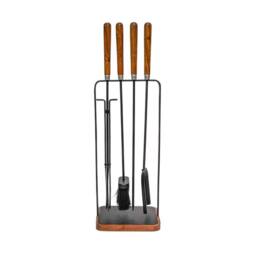 Lemon Pavilion Furniture and Decor Wooden Handle Square Fireside Companion Set, L18 x W24 x H73 cm, Brown - thumbnail 1