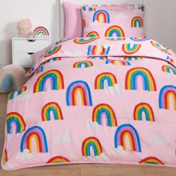 OHS Coverless Duvet Pillowcase Rainbow 10.5 Tog Bedding Set Travel Soft Quilt in Pink - Size: Single - thumbnail 5