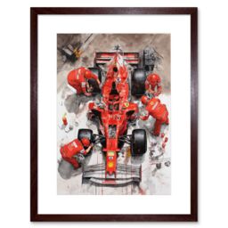 "Artery8 Wall Art Print Grand Prix Race Car Wheel Change Aerial Shot Artwork Framed 9X7 Inch in Brown - Size: W7"" x H9""" - thumbnail 1