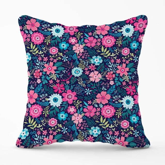 Warren Reed - Designer Cute Colourful Flower Pattern Outdoor Cushion in Blue - Size: 45 cm x 45 cm - image 1