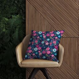Warren Reed - Designer Cute Colourful Flower Pattern Outdoor Cushion in Blue - Size: 45 cm x 45 cm - thumbnail 2