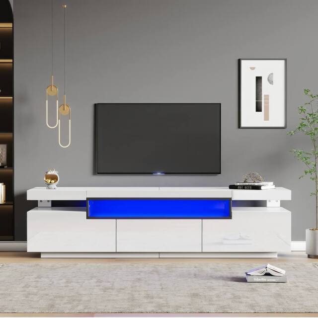 BTM High gloss TV stand with LED 3 drawers 160cm for 70 inch TV in White