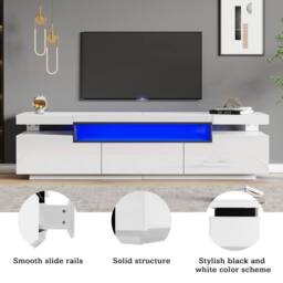BTM High gloss TV stand with LED 3 drawers 160cm for 70 inch TV in White - thumbnail 6