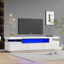 BTM High gloss TV stand with LED 3 drawers 160cm for 70 inch TV in White - thumbnail 3