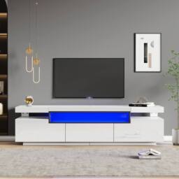 BTM High gloss TV stand with LED 3 drawers 160cm for 70 inch TV in White - thumbnail 1