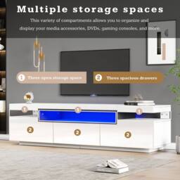 BTM High gloss TV stand with LED 3 drawers 160cm for 70 inch TV in White - thumbnail 5