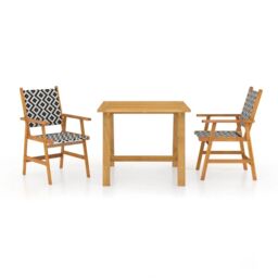 Berkfield Home 3 Piece Garden Dining Set Solid Acacia Wood in Brown - thumbnail 2