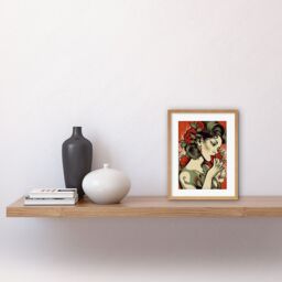 "Artery8 Wall Art Print Femme Fatale Roses Pin Up Rockabilly Americana 50s Artwork Framed 9X7 Inch in Beige - Size: W7"" x H9""" - thumbnail 2