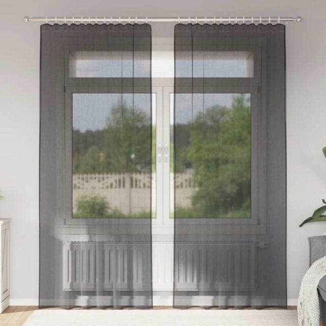 Berkfield Home Voile Curtains with Rod Pockets 2 pcs Black - image 1
