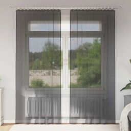 Berkfield Home Voile Curtains with Rod Pockets 2 pcs Black - thumbnail 1