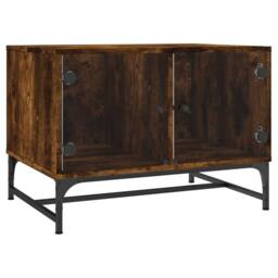 Berkfield Home Modern Coffee Table with Glass Doors Smoked Oak 68.5x50x50 cm in Brown - thumbnail 3