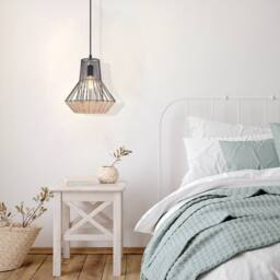Living and Home Geometric Rattan and Iron Pendant Light in Natural - thumbnail 3