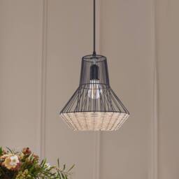 Living and Home Geometric Rattan and Iron Pendant Light in Natural - thumbnail 4