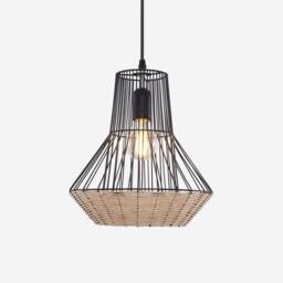Living and Home Geometric Rattan and Iron Pendant Light in Natural - thumbnail 5