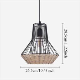Living and Home Geometric Rattan and Iron Pendant Light in Natural - thumbnail 6