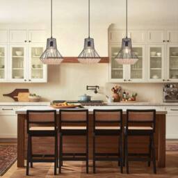 Living and Home Geometric Rattan and Iron Pendant Light in Natural - thumbnail 1