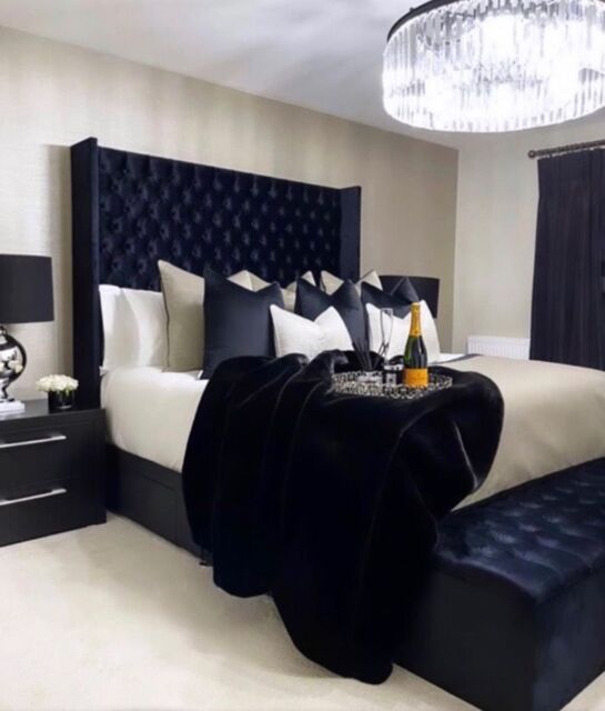 HOB Furniture Chelsea Wing Divan, Chenille - Hb 152 Cm, Navy Blue in Mid Navy - Size: Super King