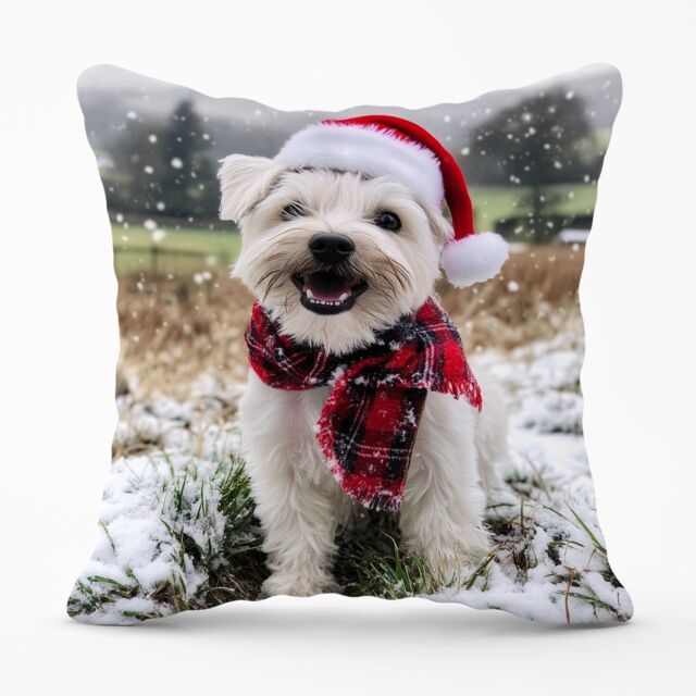 Warren Reed - Designer Christmas Dandie Dismount Terrier Cushion in White - Size: 60 cm x 60 cm - image 1