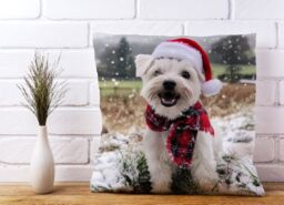 Warren Reed - Designer Christmas Dandie Dismount Terrier Cushion in White - Size: 60 cm x 60 cm - thumbnail 2