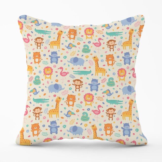 Warren Reed - Designer Cute Pastel Jungle Animals Outdoor Cushion in Yellow - Size: 60 cm x 60 cm - image 1
