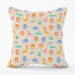 Warren Reed - Designer Cute Pastel Jungle Animals Outdoor Cushion in Yellow - Size: 60 cm x 60 cm - thumbnail 1