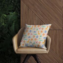 Warren Reed - Designer Cute Pastel Jungle Animals Outdoor Cushion in Yellow - Size: 60 cm x 60 cm - thumbnail 2