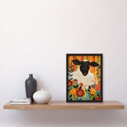"Artery8 Bohemian Sheep Vibrant Trippy Flower Pattern Framed Art Print in Orange - Size: W12"" x H16""" - thumbnail 4
