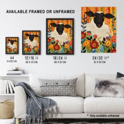 "Artery8 Bohemian Sheep Vibrant Trippy Flower Pattern Framed Art Print in Orange - Size: W12"" x H16""" - thumbnail 3