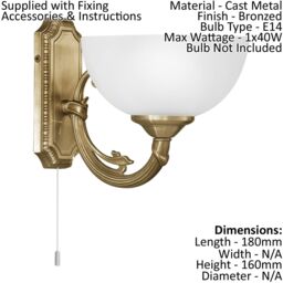 Loops 2 PACK Wall Light Colour Bronzed Cast Metal Shade White Satin Glass E14 1x40W - thumbnail 2