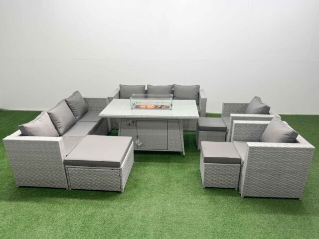 Fimous 11 Seat PE Rattan Lounge Sofa Sets Outdoor Garden Furniture Set in Light Grey - image 1