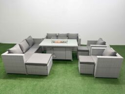 Fimous 11 Seat PE Rattan Lounge Sofa Sets Outdoor Garden Furniture Set in Light Grey - thumbnail 1
