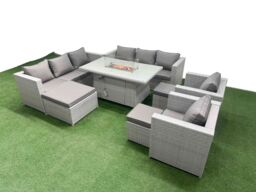 Fimous 11 Seat PE Rattan Lounge Sofa Sets Outdoor Garden Furniture Set in Light Grey - thumbnail 2