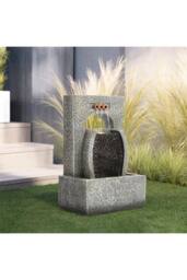 H&O Direct Outdoor Creative Solar-Powered Garden Water Fountain Decor in Natural