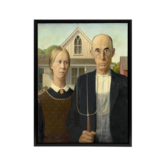 "Artery8 Grant Wood American Gothic Framed Canvas Wall Art Print - Size: W12"" x H16""" - image 1