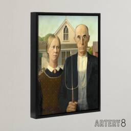 "Artery8 Grant Wood American Gothic Framed Canvas Wall Art Print - Size: W12"" x H16""" - thumbnail 2
