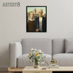 "Artery8 Grant Wood American Gothic Framed Canvas Wall Art Print - Size: W12"" x H16""" - thumbnail 3