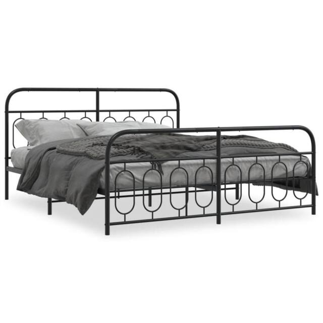 Berkfield Home Metal Bed Frame without Mattress with Footboard Black 183x213cm - Size: 183x213 cm - image 1