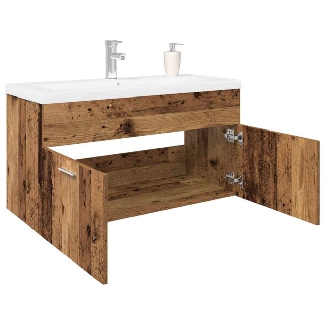 Berkfield Home Sink Cabinet with Built-in Basin Old Wood Engineered Wood in Brown - image 1