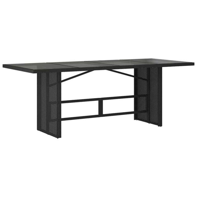 Berkfield Home Garden Table with Glass Top Black 190x80x74 cm Poly Rattan - Size: 190 x 80 x 74 cm - image 1