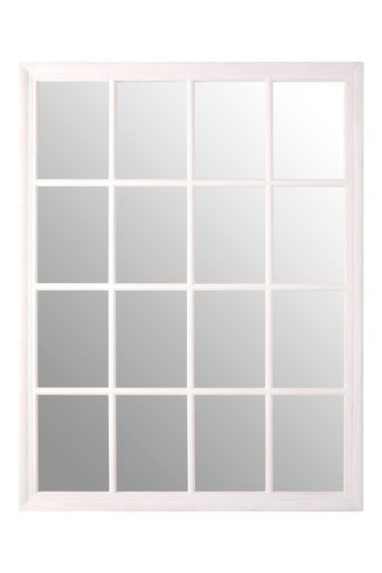 Orsina Grey Flat Wood Wall Mirror, 130x100cm Rectangle Mirror With 16 Panels & Hanging Hooks, Rustic Wall Décor in White - Size: 130x100 cm - image 1