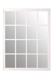 Orsina Grey Flat Wood Wall Mirror, 130x100cm Rectangle Mirror With 16 Panels & Hanging Hooks, Rustic Wall Décor in White - Size: 130x100 cm